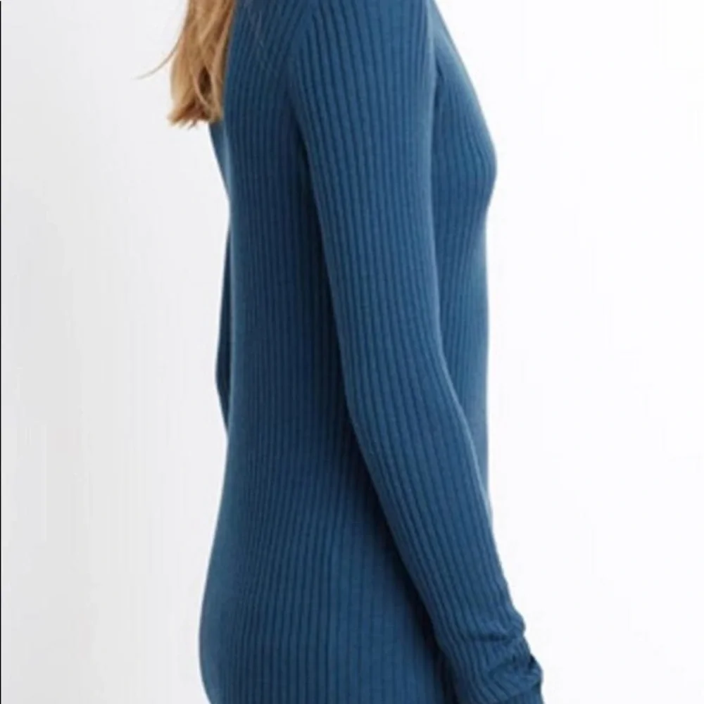 NWT Vince teal blue ribbed sweater fitted turtleneck pullover xxs xs $245_2